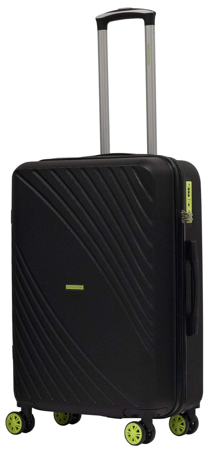 Set 3 Valigie Trolley Rigide in ABS 4 Ruote TSA Ravizzoni Fresh Nero e Giallo Fluo