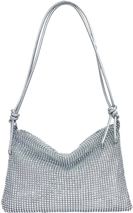 Borsa di Cintura da Sera in Pelle con Strass per Donna, Portafoglio di Gala per Festa di Matrimonio e Cene di Gala in Argento