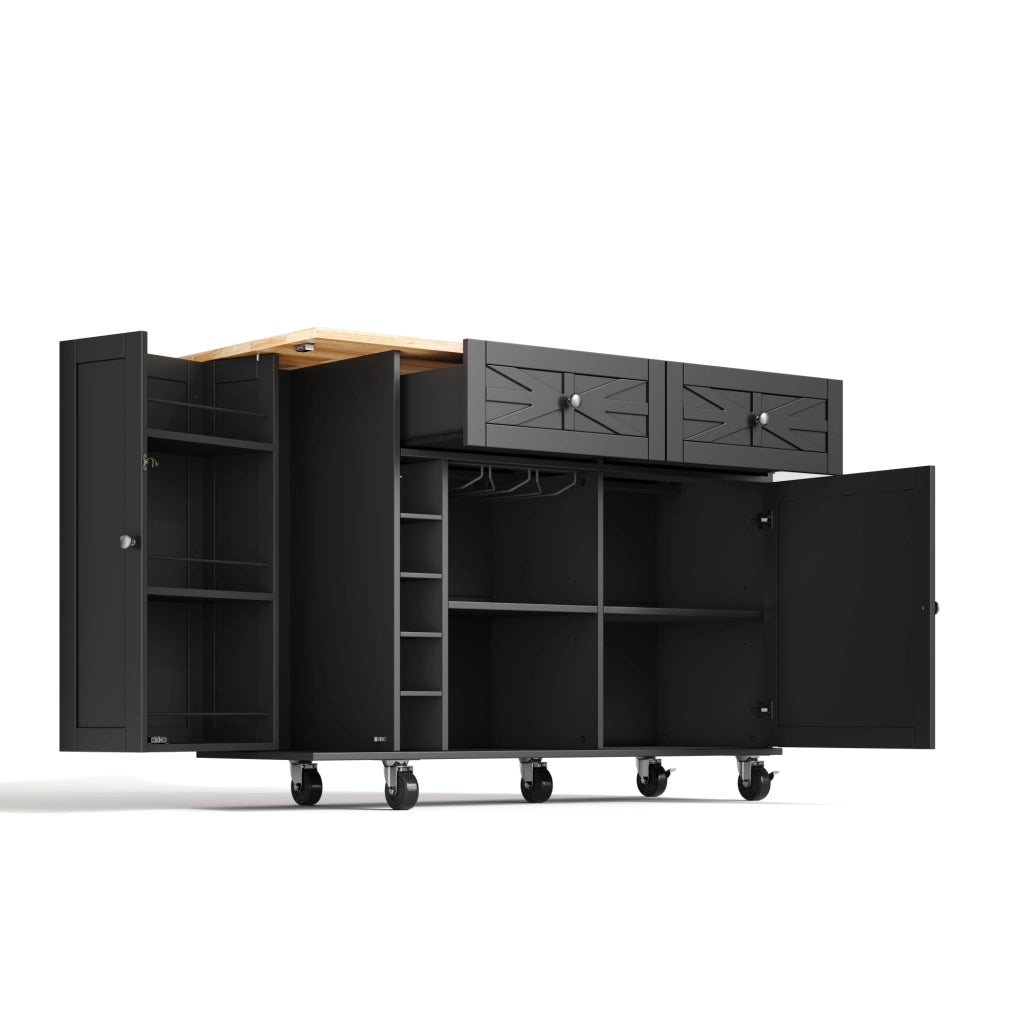 Carrello cucina con piano ribaltabile 120x45(70)x89 cm in MDF nero