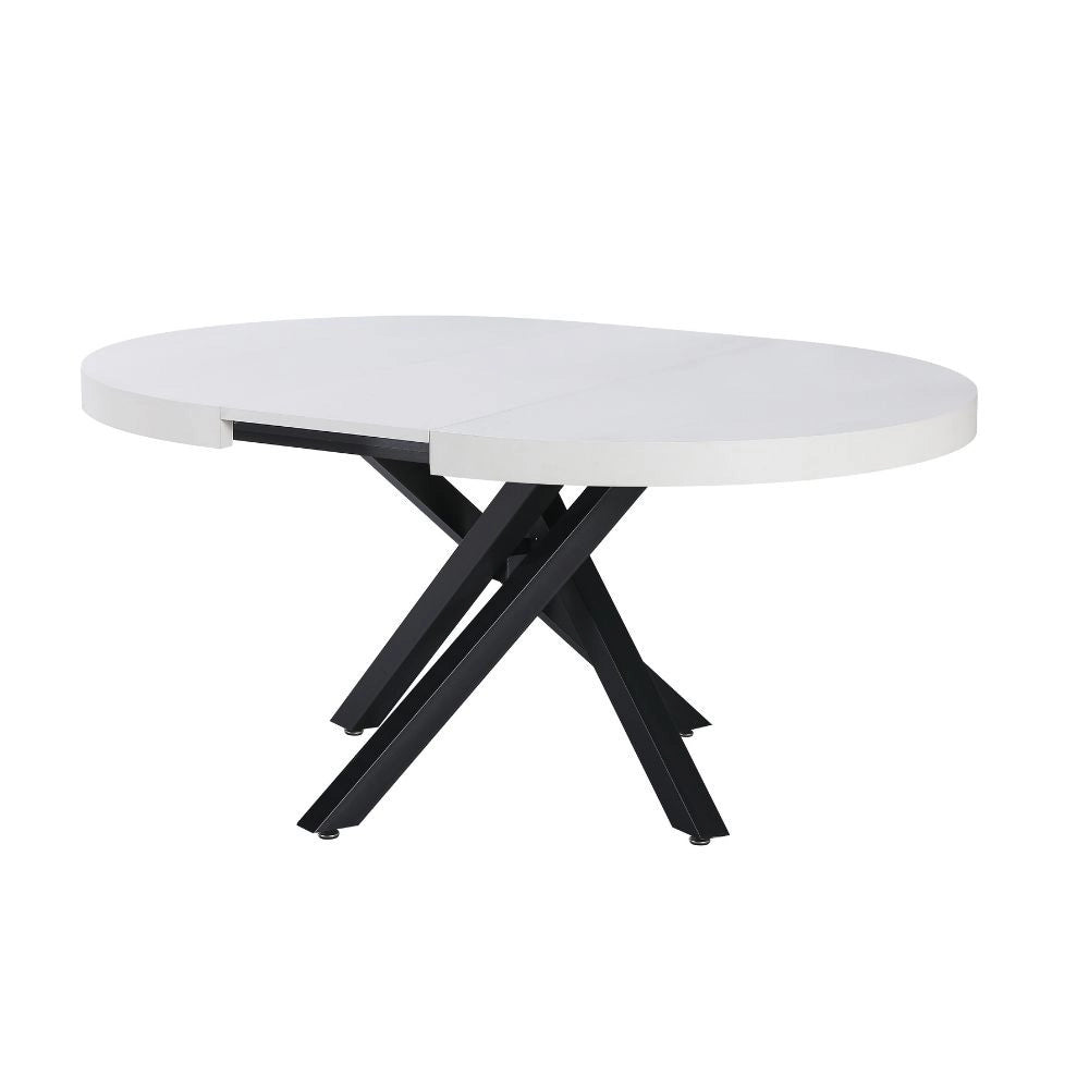 Tavolo rotondo allungabile Raven con piano bianco opaco e gambe shangai nero 120x120x75H