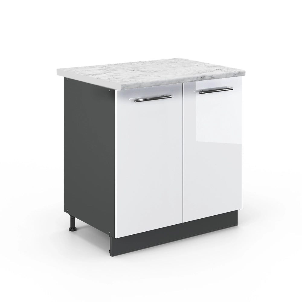 Mobile lavello cucina Fame-Line Bianco lucido/Antracite 80 cm con ripiano, PL Marmo Vicco
