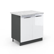 Mobile lavello cucina Fame-Line Bianco lucido/Antracite 80 cm con ripiano, PL Marmo Vicco