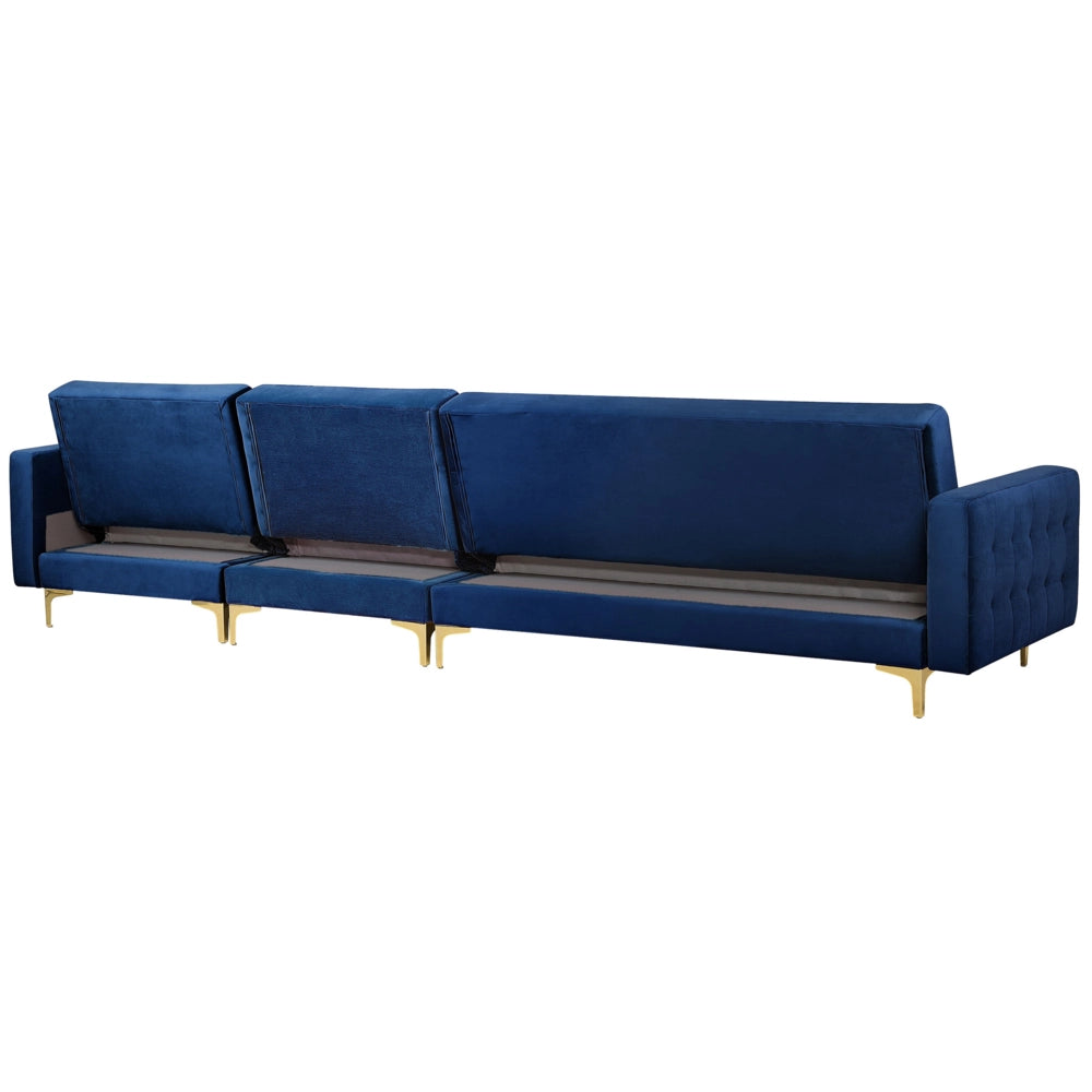 Divano letto ad angolo in tessuto trapuntato in velluto blu navy moderno a forma di L modulare a 5 posti Chaise longue versione sinistra
