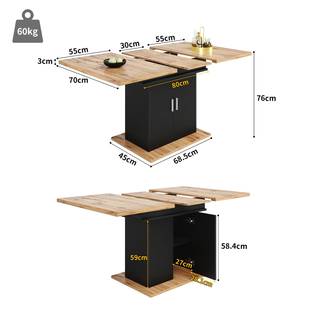 Tavolo da pranzo estensibile 110-140x70x76 cm in MDF nero con contenitore