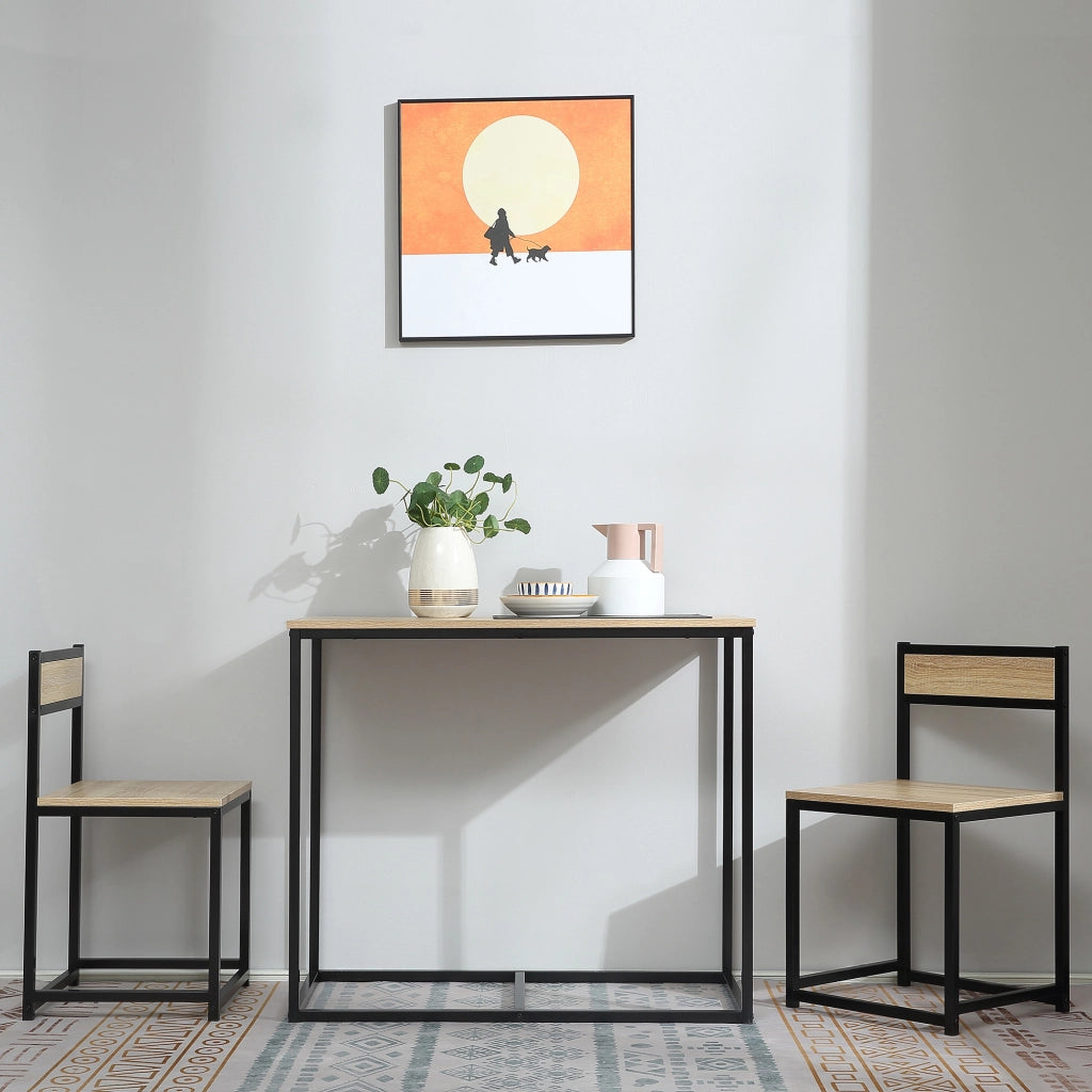 Tavolo da pranzo per 2 persone con 2 sedie, design industriale compatto per cucina e soggiorno, in legno, rovere