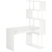 Scrivania Angolare Moderna in Truciolato per Ufficio e Studio con Ripiano a 4 Livelli, 120x80x176 cm, Bianco