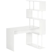 Scrivania Angolare Moderna in Truciolato per Ufficio e Studio con Ripiano a 4 Livelli, 120x80x176 cm, Bianco