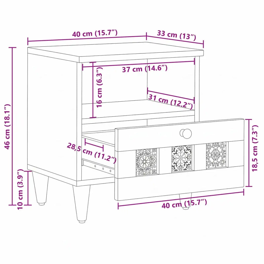 Comodino | Armadio da Notte | Mobiletto da notte con cassetto Marrone 40 x 33 x 46 cm