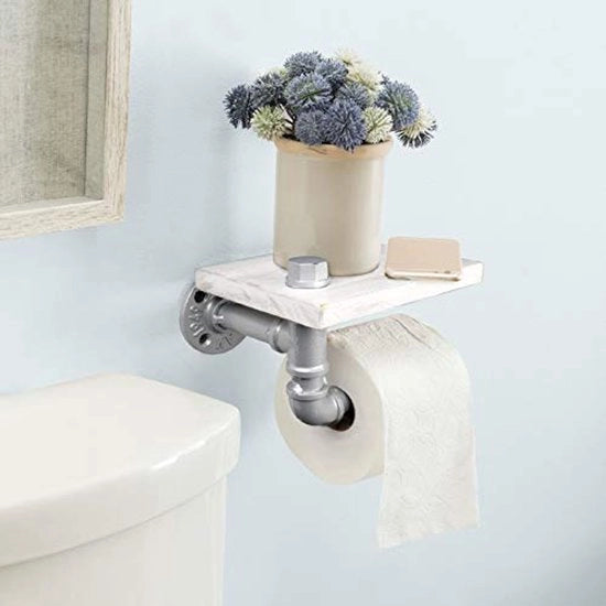Toilette con Sostegno in Legno Bianco e Hardware in Acciaio Inox Argento per Bagno e Cucina