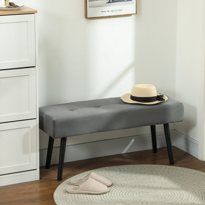 Panca Fondoletto 100x36x45 cm in Tessuto Effetto Velluto a Coste Grigio