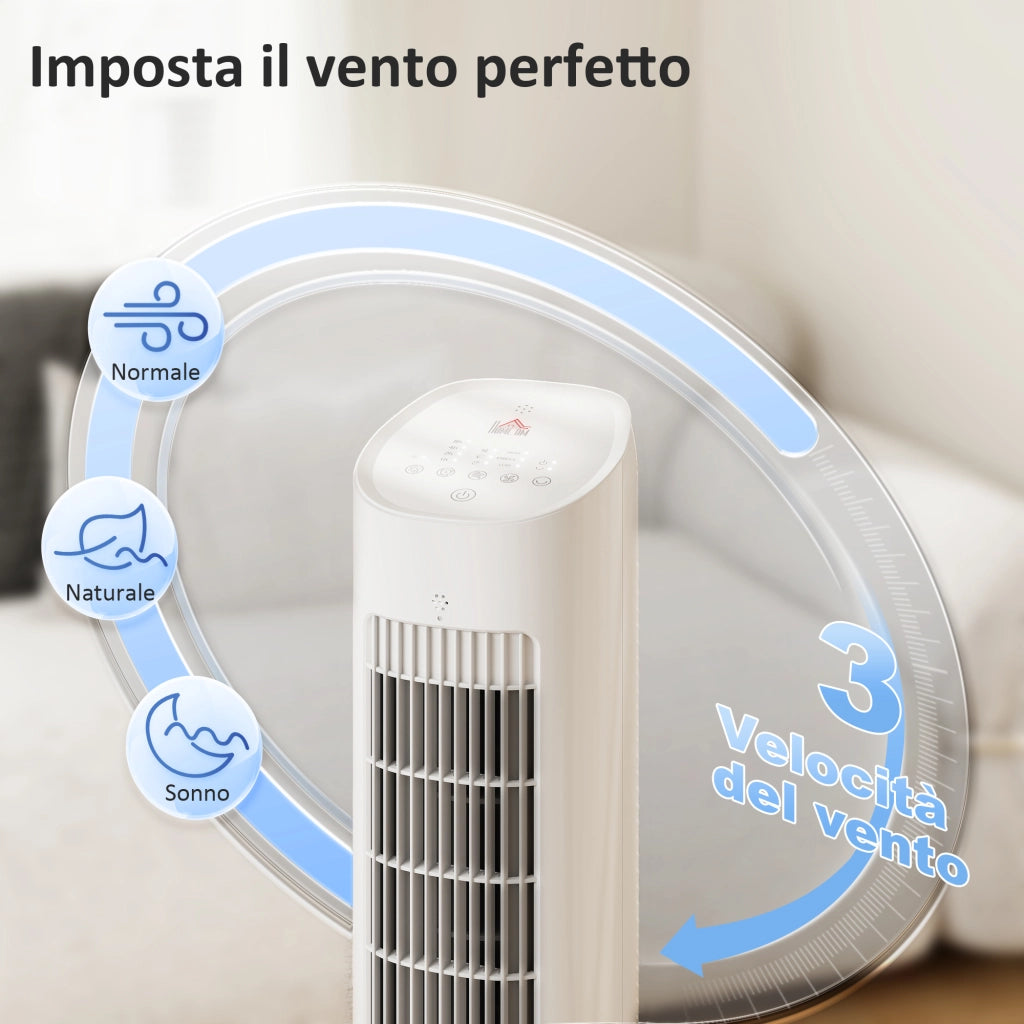 Raffrescatore d'Aria 3-in-1 a Torre 29x29x 97,5 cm Serbatoio 3 Litri con Telecomando in PP Bianco