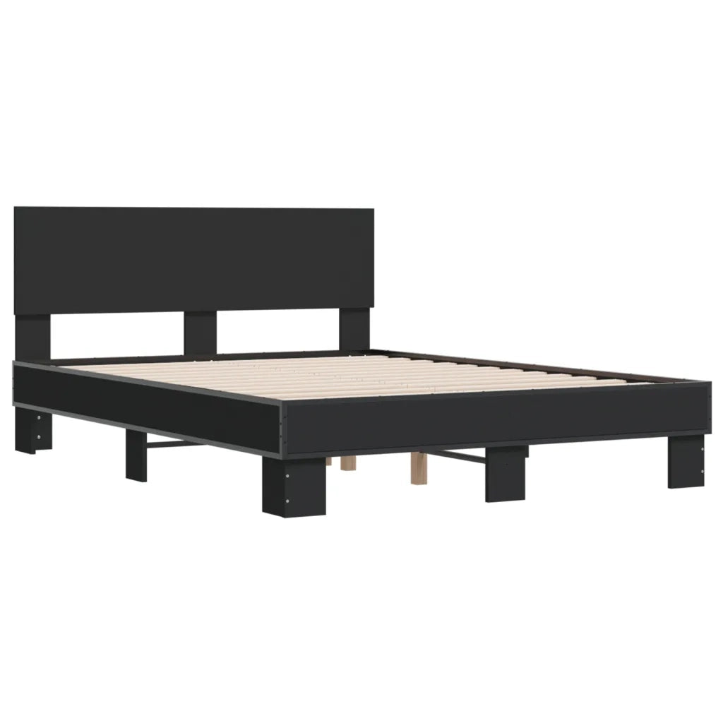 Letto matrimoniale | Letto per adulti | Giroletto Nero 140x190 cm in Legno Multistrato e Metallo