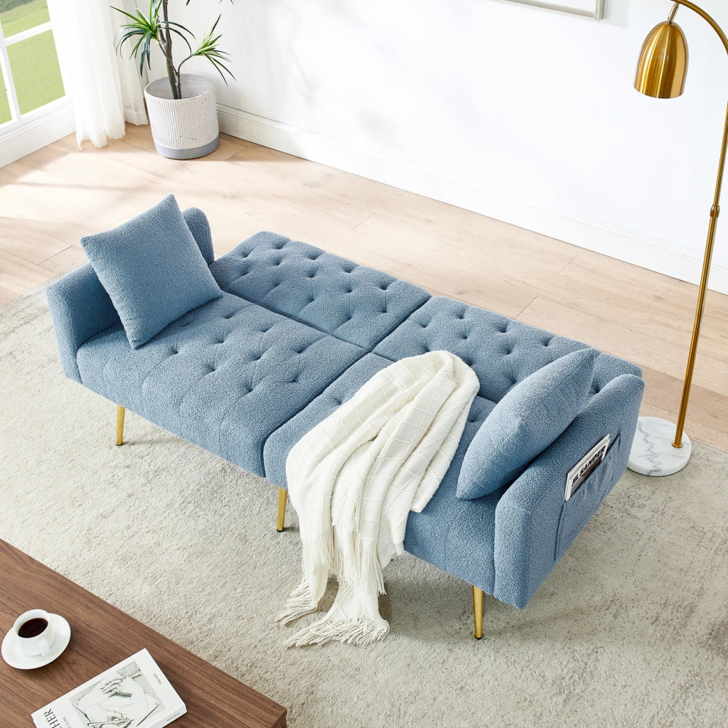 Divano 2 posti con schienale regolabile a 3 livelli in teddy blu
