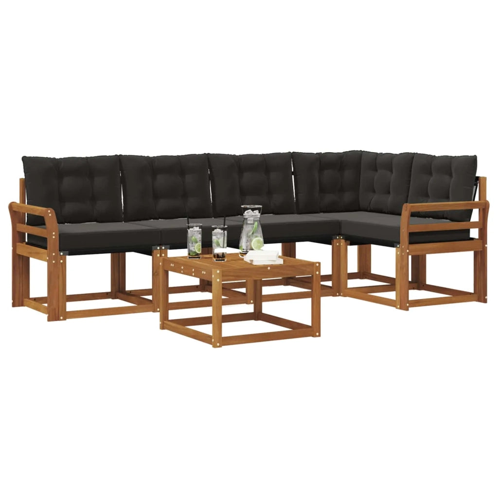 Set di divani da esterno con cuscino 6 pcs Naturale e Nero 3368691