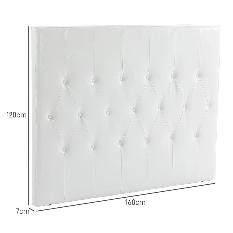 TESTIERA LETTO MATRIMONIALE IMBOTTITA CON DESIGN A BOTTONI, IN PELLE PU E MDF, 160X7X120 CM, BIANCO