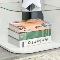 Comodino Moderno a 3 Livelli con Ripiano Regolabile, in Truciolato e Vetro Temperato, 40x40x56 cm, Bianco