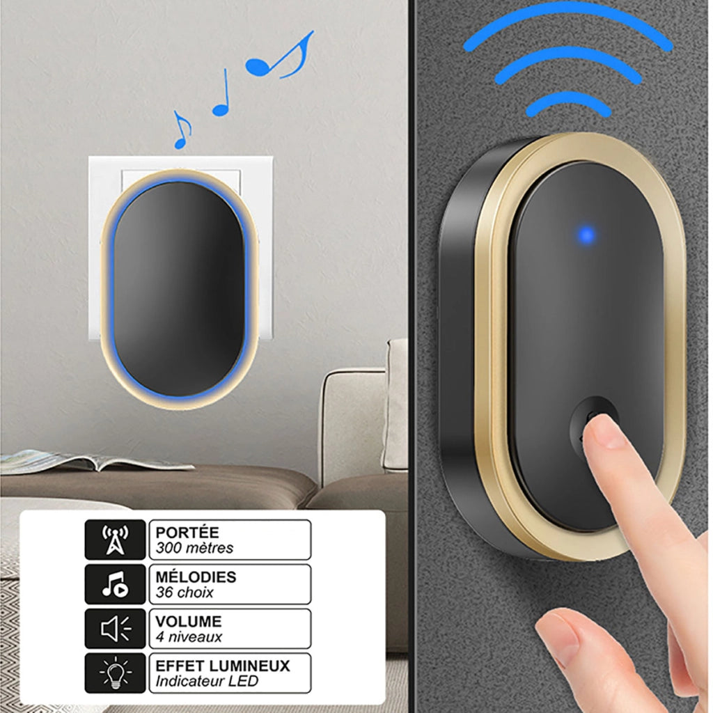 300 m di portata IP44 Campanello wireless connesso con suoneria e 36 suonerie Bianco Avizar