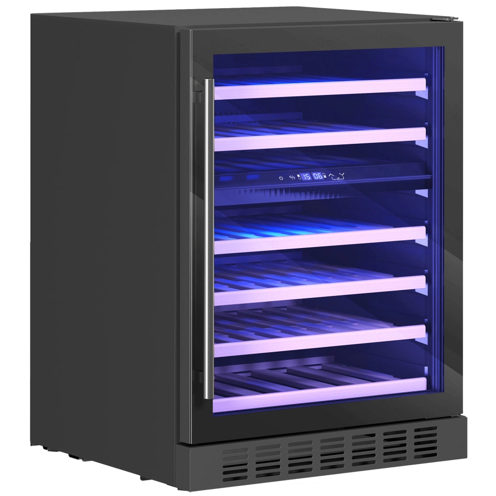 Cantinetta Vino Doppia Temperatura 5–18 °C 46 Bottiglie Capienza 131L con Porta in Vetro Temperato Triplo Nero