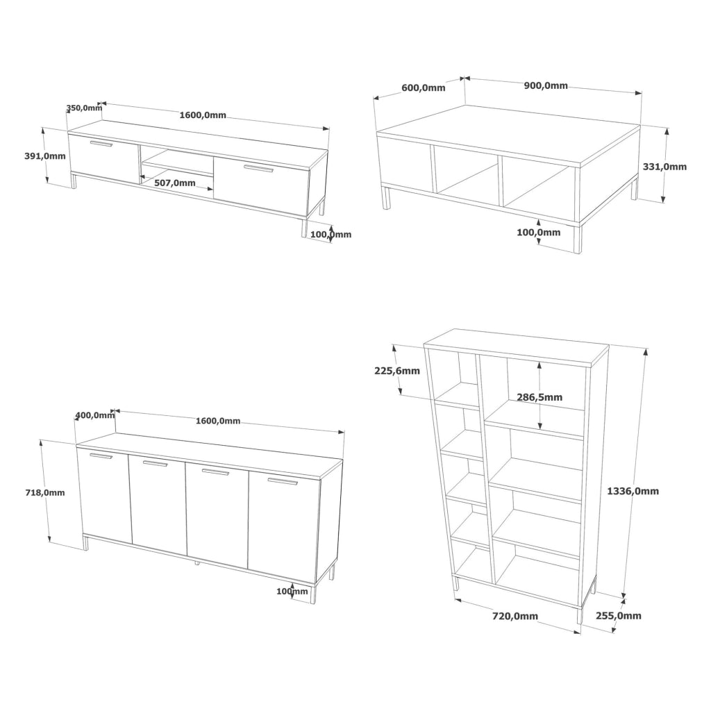 Foza, set Mobili da Soggiorno Modulabile, Marrone Rovere Nodi