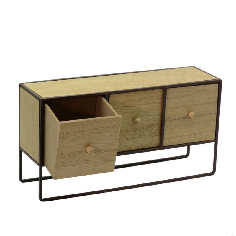 Portatutto legno e metallo marrone arrugginito 3 cassetti cm 38x11h20