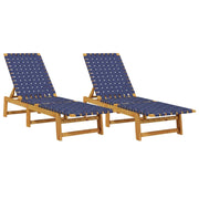 Lettini Prendisole 2 pz | Sdraio da giardino | Lettino da sole Blu Scuro Legno Massello Acacia Tessuto