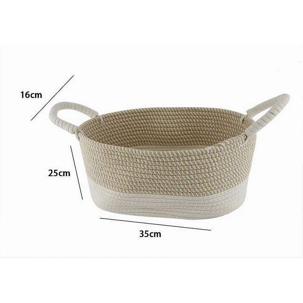 Trade Shop - Cesto Portabiancheria Oggetti Corda Intrecciata Ovale Con Manici 35x25x16cm 10677 -