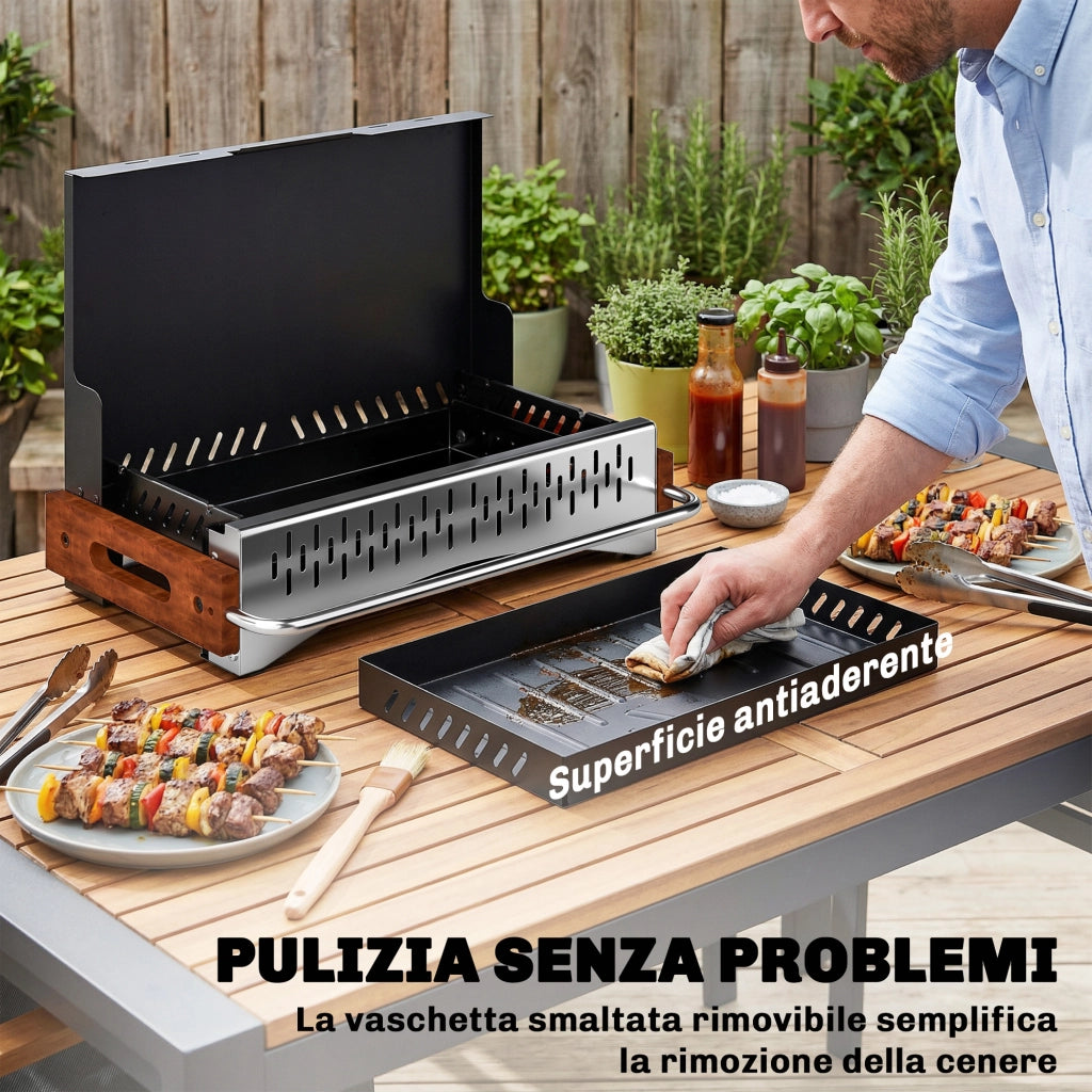 Barbecue Portatile a Carbone ¨C zephmum ¨C Acciaio Inox, Nero, 50.5x34x33 cm