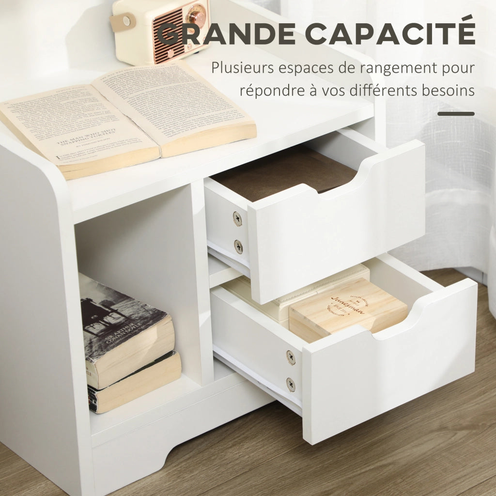 Tavolino da notte con cassetti e scaffale ¨C zephmum ¨C Legno bianco 40x30x50 cm