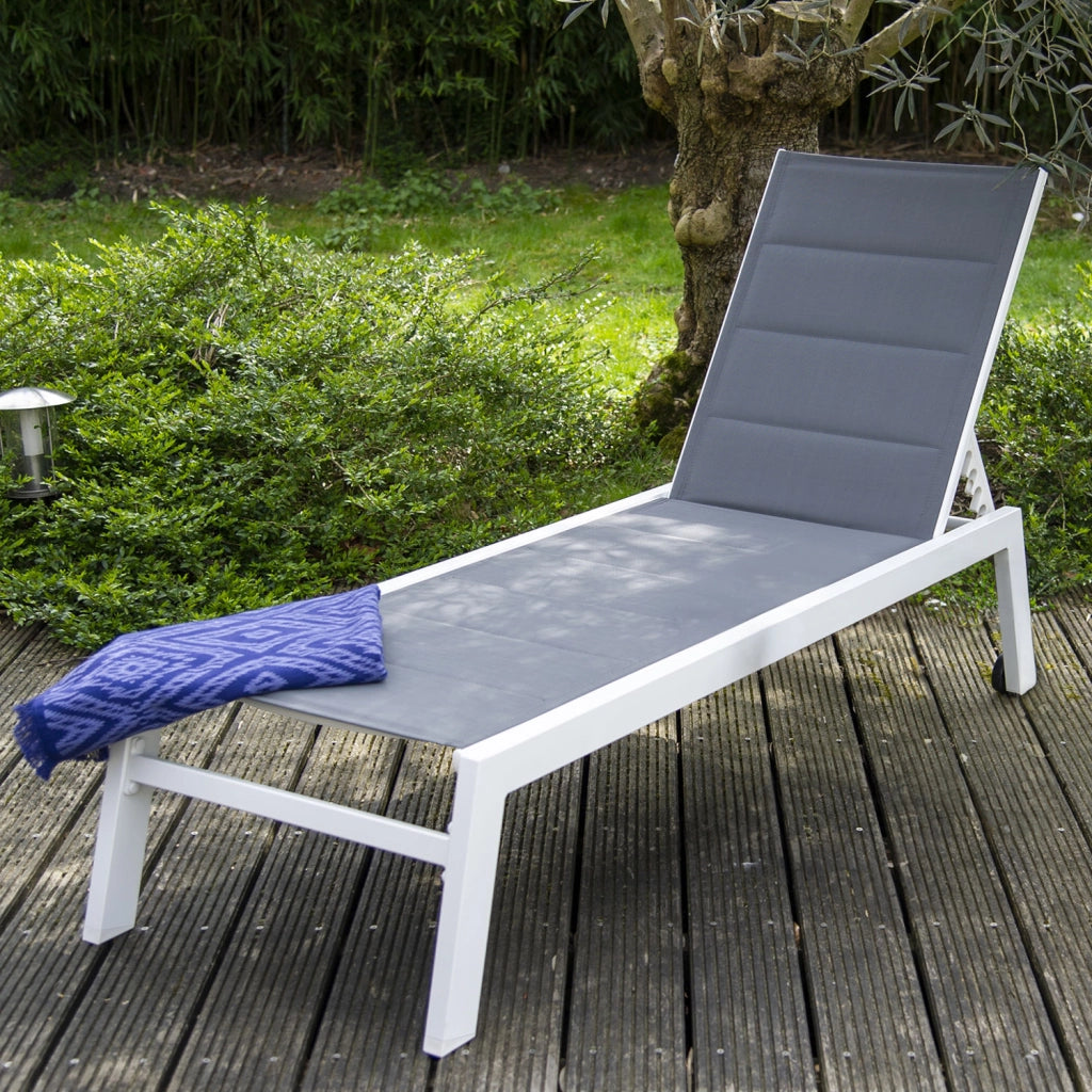 Lettino BARBADOS in textilene grigio - alluminio bianco