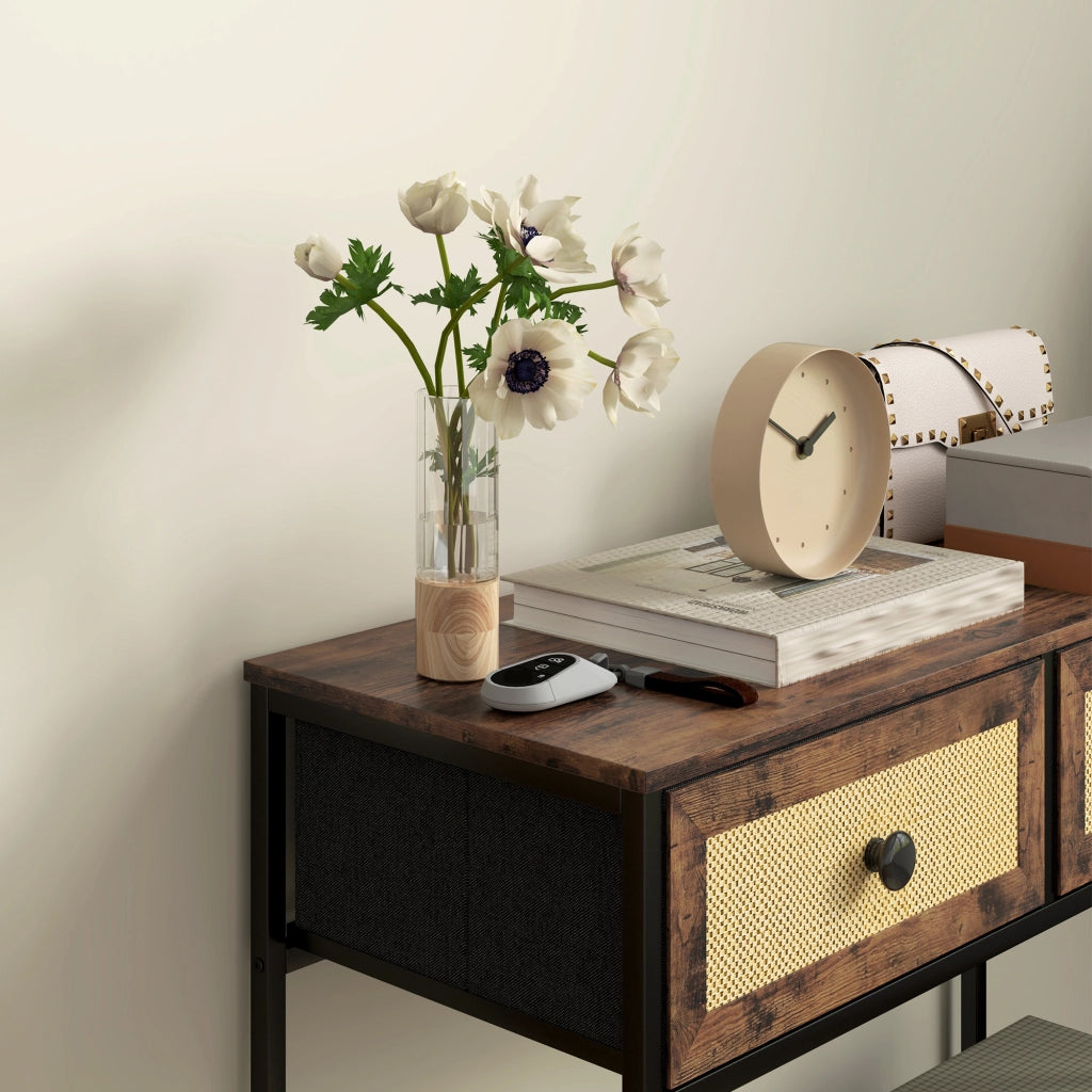 Consolle Ingresso con Ripiani e 2 Cassetti Rattan ¨C Xylo ¨C 80x30x75 cm Marrone