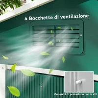 Casetta da Giardino 3.6m² in Lamiera di Acciaio con 2 Porte Scorrevoli e 4 Prese d'Aria, 236x174x190 cm, Verde