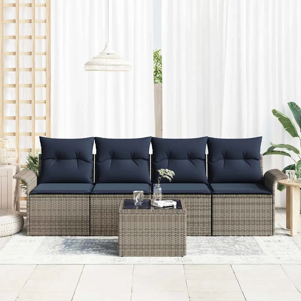 Set di divani con cuscino 5 pz | Set Salotto da Giardino Grigio polyrattan