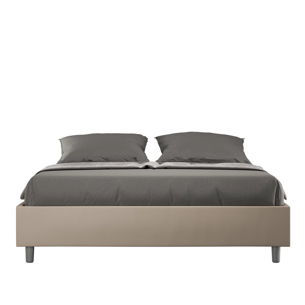 Letto matrimoniale francese con rete imbottito 140x210 similpelle cappuccino Azelia