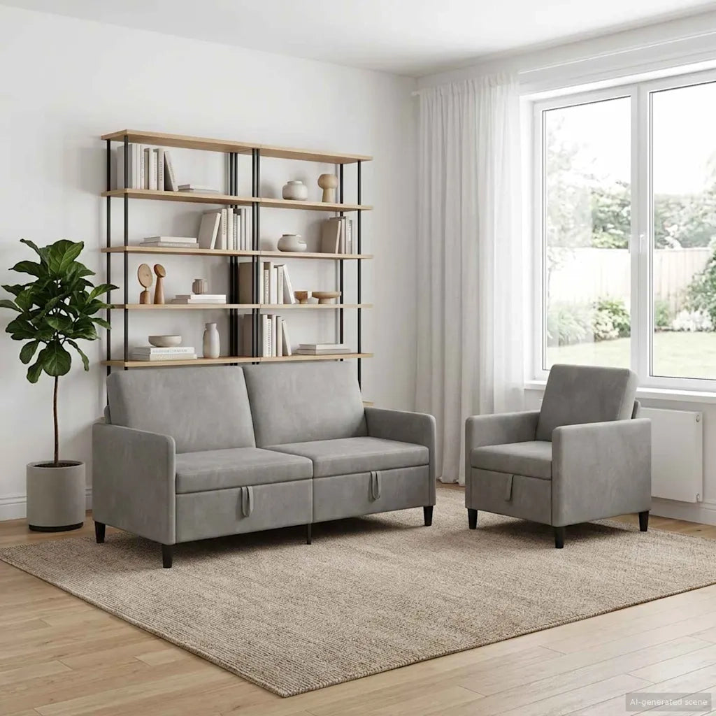 Set di Divani con Storage 2 pz Grigio Chiaro Poliestere 3429218