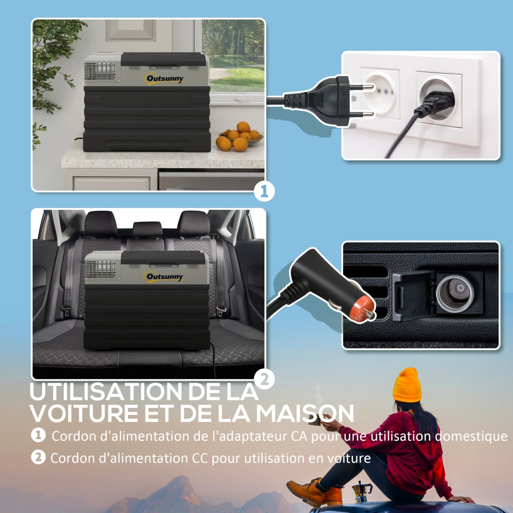 Frigo Elettrico Portatile 56L ¨C zephmum ¨C Nero con Modalita' ECO/MAX, Asta Telescopica e Ruote