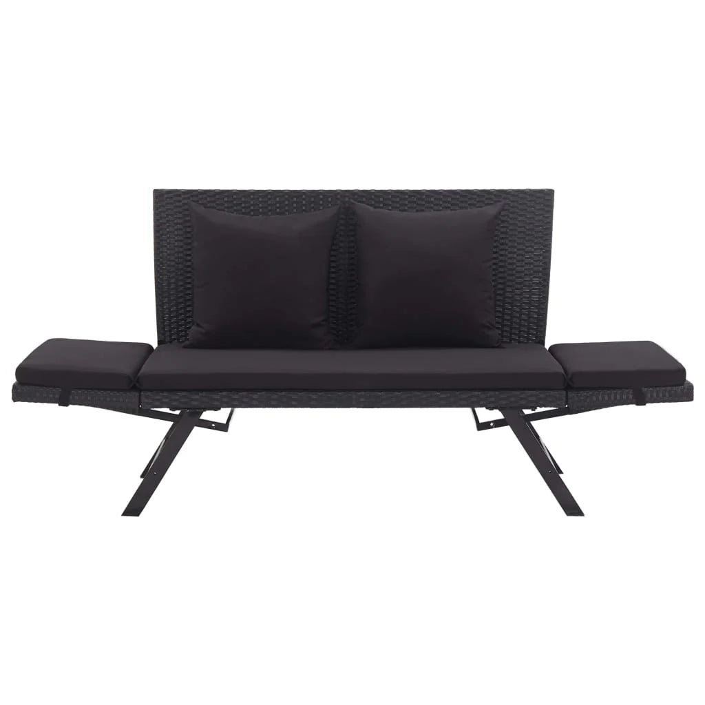 Panca da giardino mobili da esterno per patio mobili da terrazza con cuscini 110 x 60 x 32 cm resina intrecciata nera 02_0011595