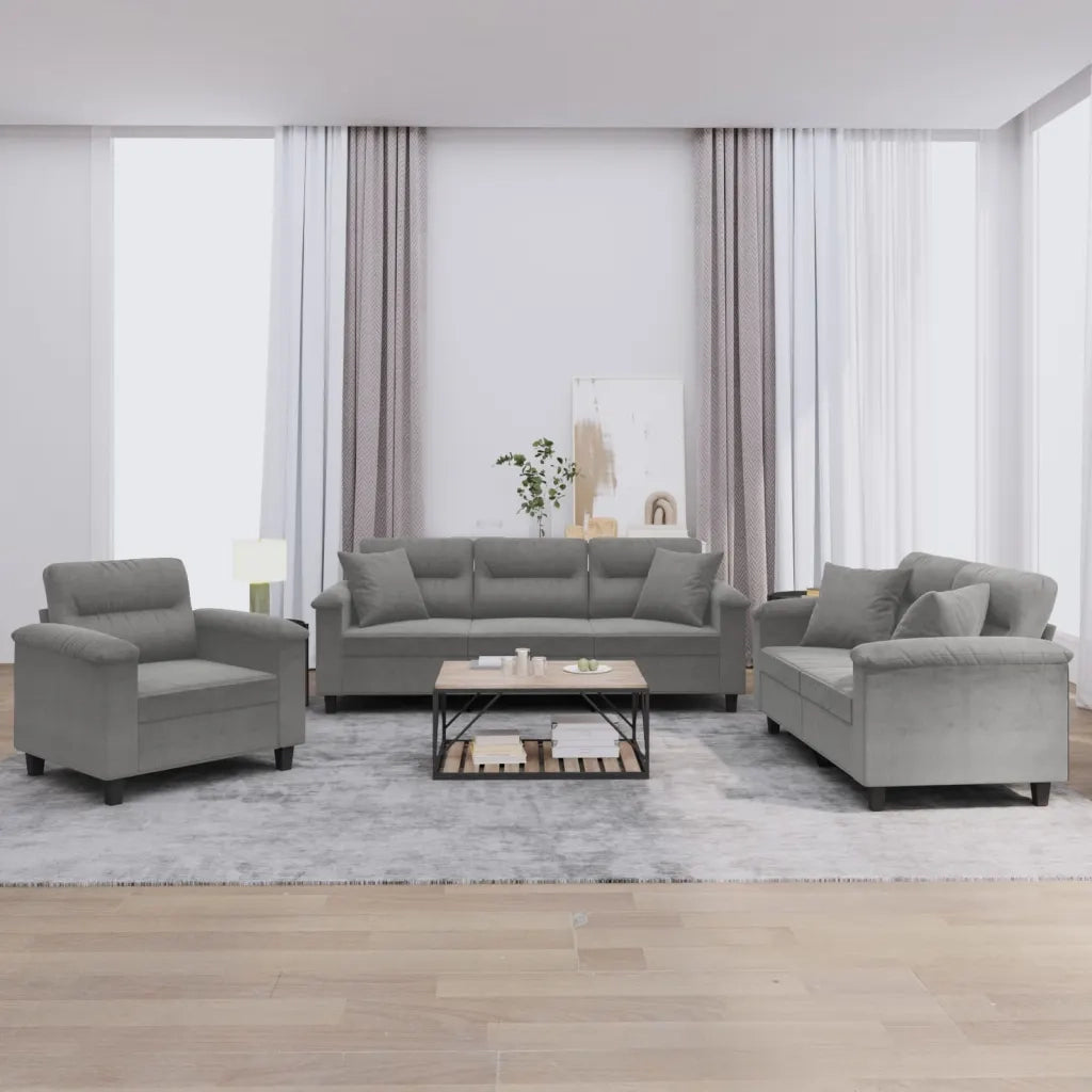 Set Divani 3 pz con Cuscini Grigio Scuro in Tessuto Microfibra 3202304