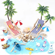 Set di decorazione per miniatura di spiaggia - 35 pezzi - Ornamenti miniatura per paesaggio DIY - Decorazione estiva per giardino con ombrellone, sdraio e palma - Decorazioni miniatura per progetti DIY di spiaggia