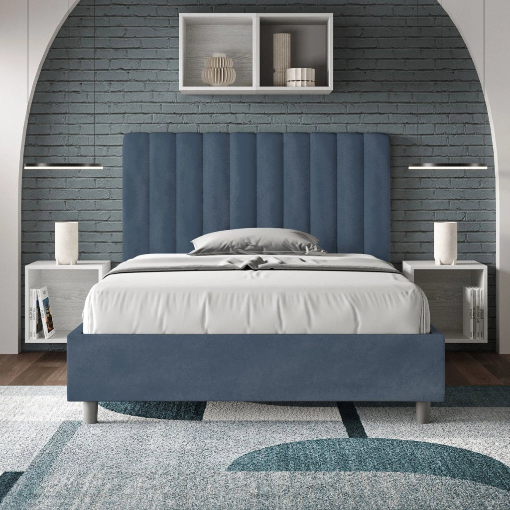Letto 1 Piazza e Mezzo 120x200 cm con Rete e Contenitore Agueda Blu