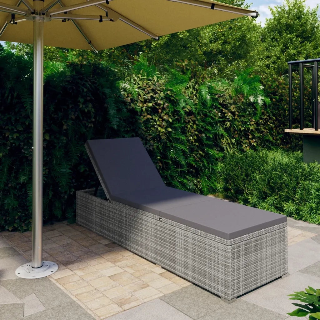 Lettino Prendisole | Sdraio da giardino | Lettino da sole con Cuscino in Polyrattan Grigio