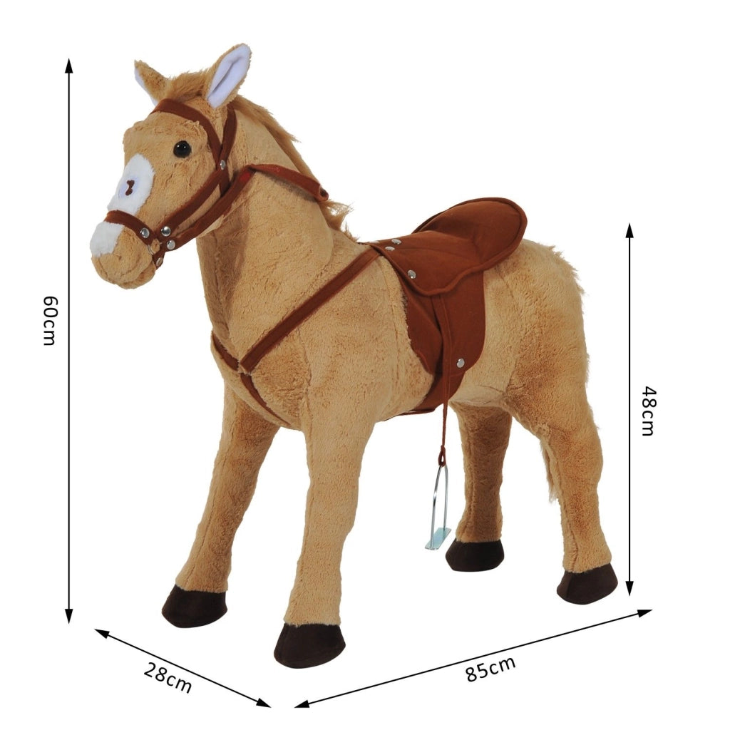 Cavallo Giocattolo con Suoni Realistici. Sella. Briglie e Poggiapiedi. 85x28x60 cm. Beige