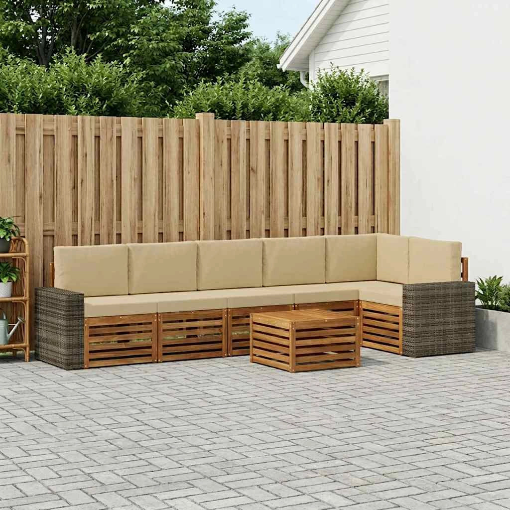 Set di divani da esterno 7 pz Naturale e Beige Poliestere 3384459