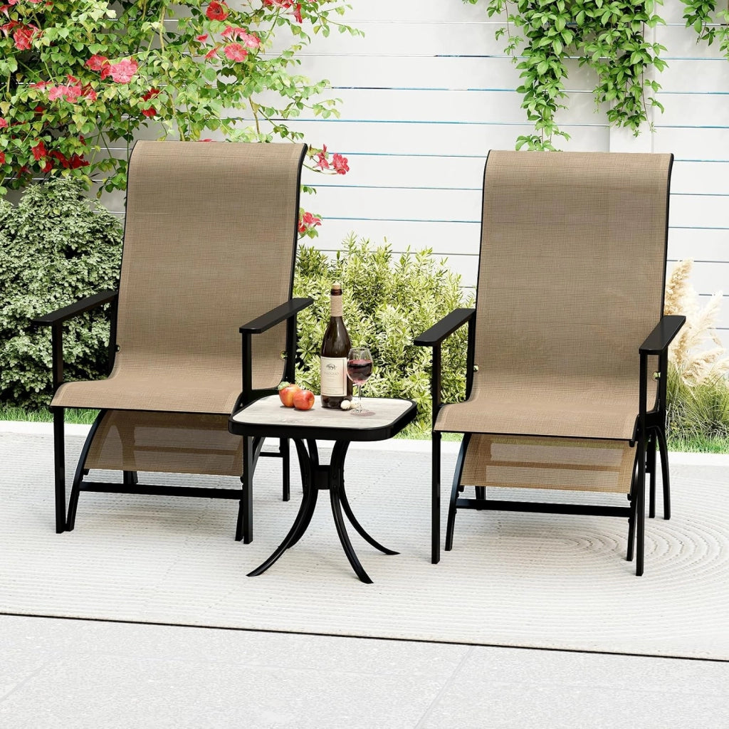 Set di 2 sedie da giardino con sgabello, mobili da balcone, set di mobili da balcone, set da 2 sedie da giardino con sgabello, mobili da terrazza per esterni, set da balcone in metallo e