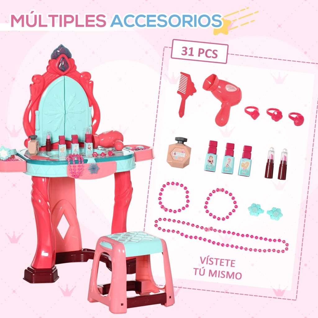 Tocador de Maquillaje Infantil con Specchio e Luce ¨C zephmum ¨C Multicolor 57x34x76 cm