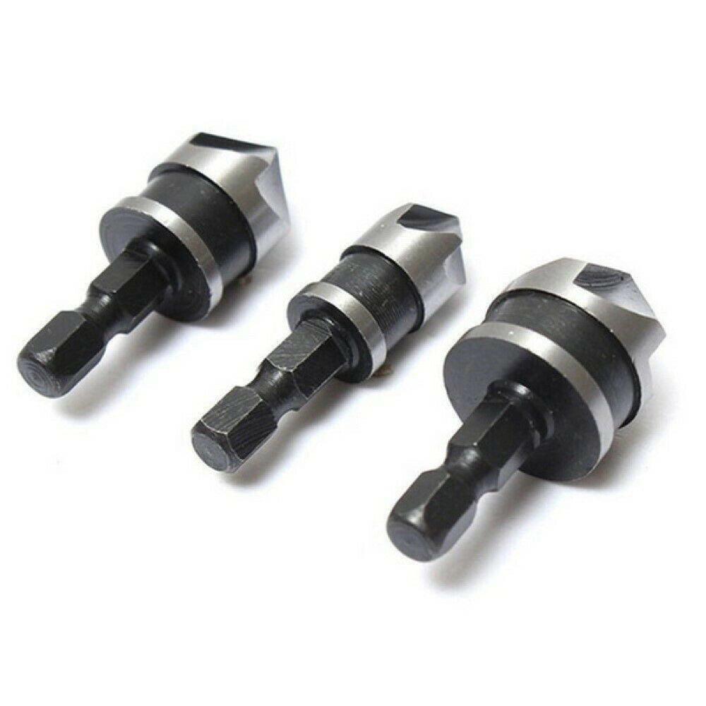 Trade Shop - 3 Pz Punta Trapano Flauto Svasatore Fresa Hss 12 16 19mm Legno Metallo Plastica -