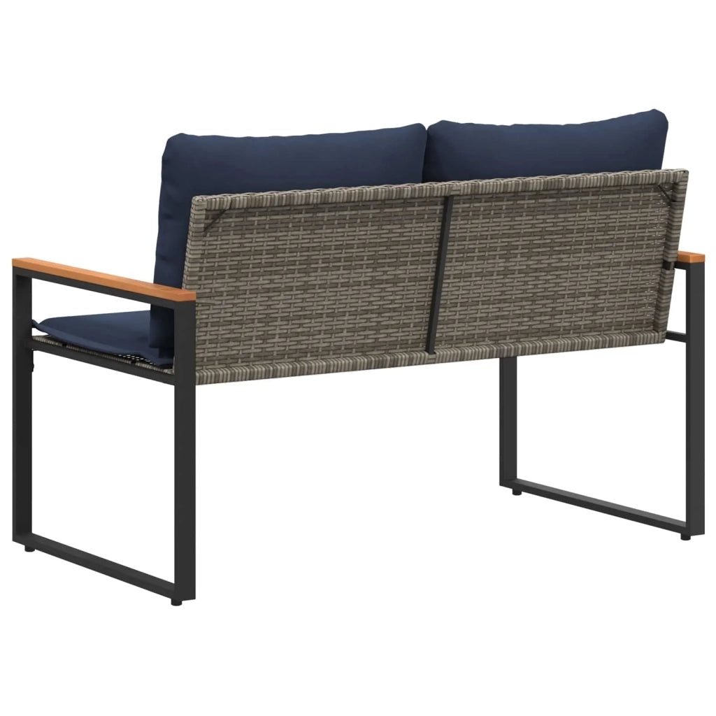panchina con cuscino Grigio e Blu Navy 115 x 65 x 72 cm Rattan