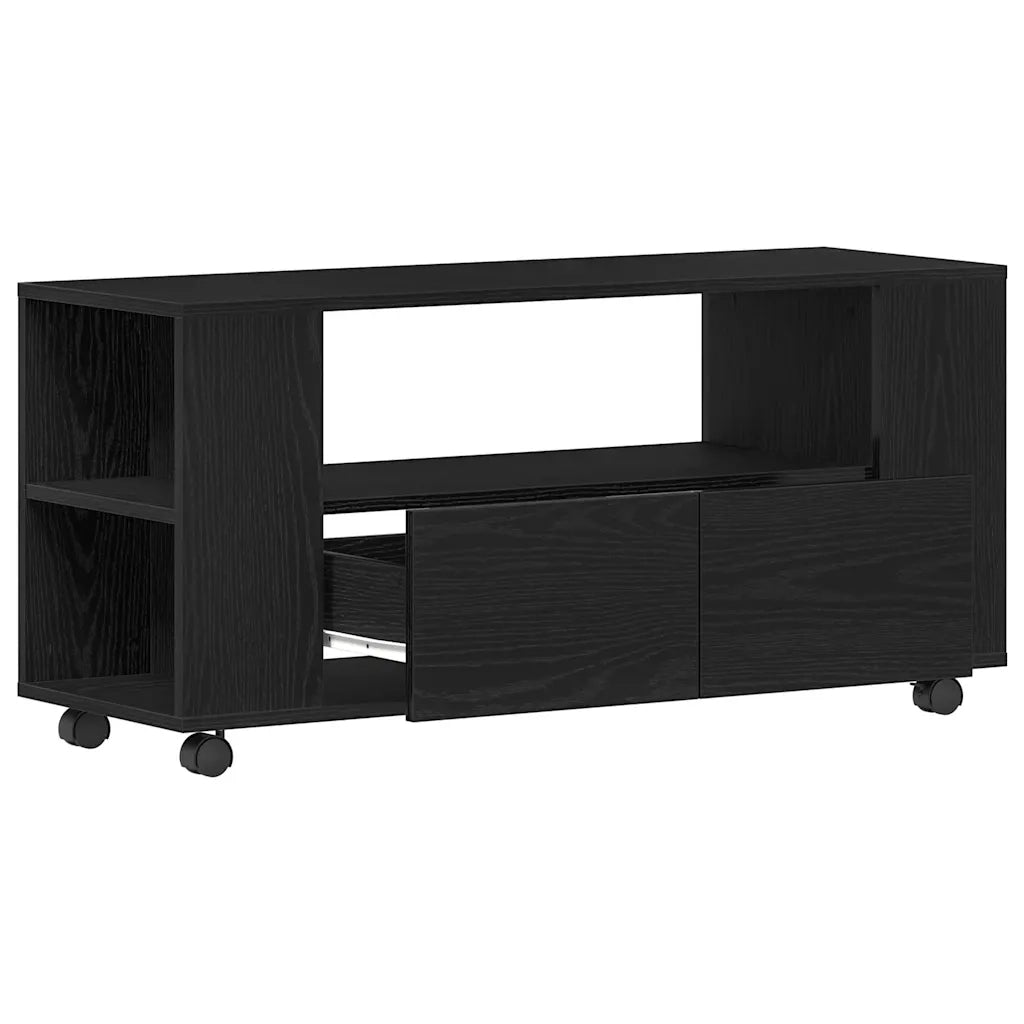 Mobile Porta TV con Ruote-Credenza per TV Rovere Nero 102x34,5x43 cm Truciolato