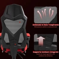 Vinsetto Sedia da Ufficio Ergonomica e Reclinabile con Poggiapiedi, in Tessuto a Rete, 58x63x112-122 cm, Nera e Rossa