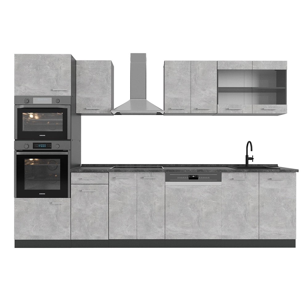 Vicco Cucina componibile Calcestruzzo/antracite 300 cm con armadio alto, PL Antracite
