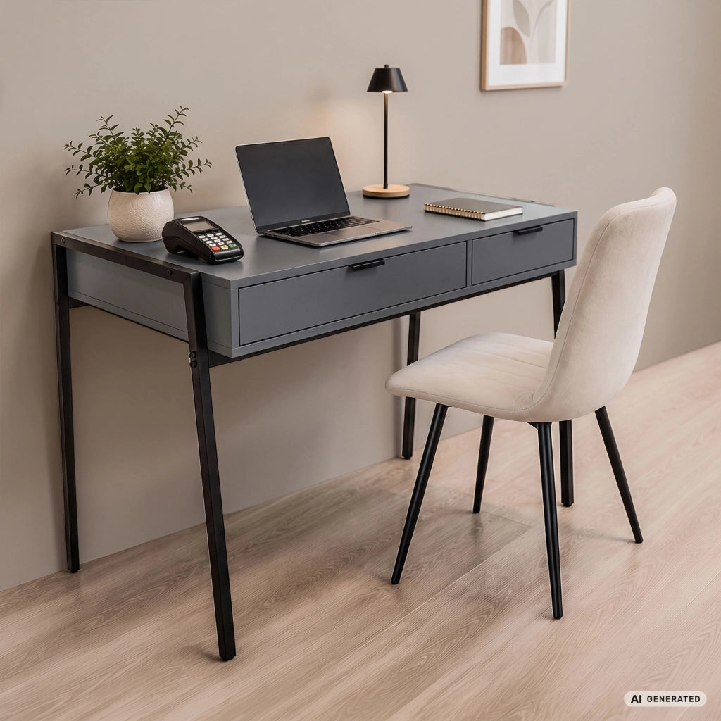 Scrivania industriale per computer Grafite ZENTIA 100 cm 2 cassetti gambe nere